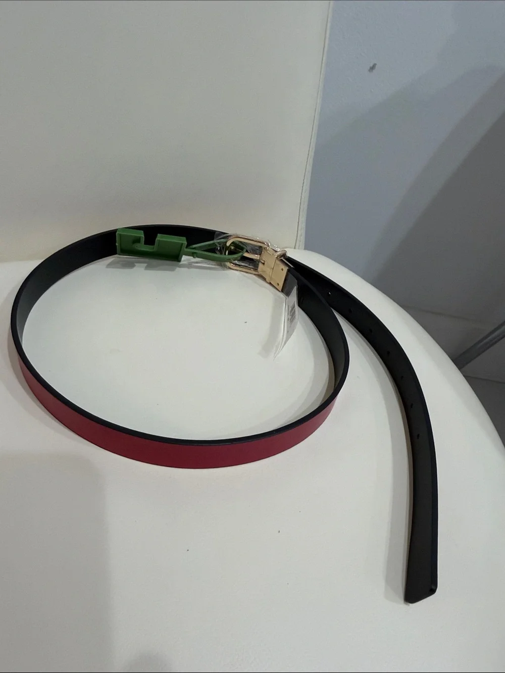 kate spade Red/Black Leather Belt with Gold-Tone Buckle